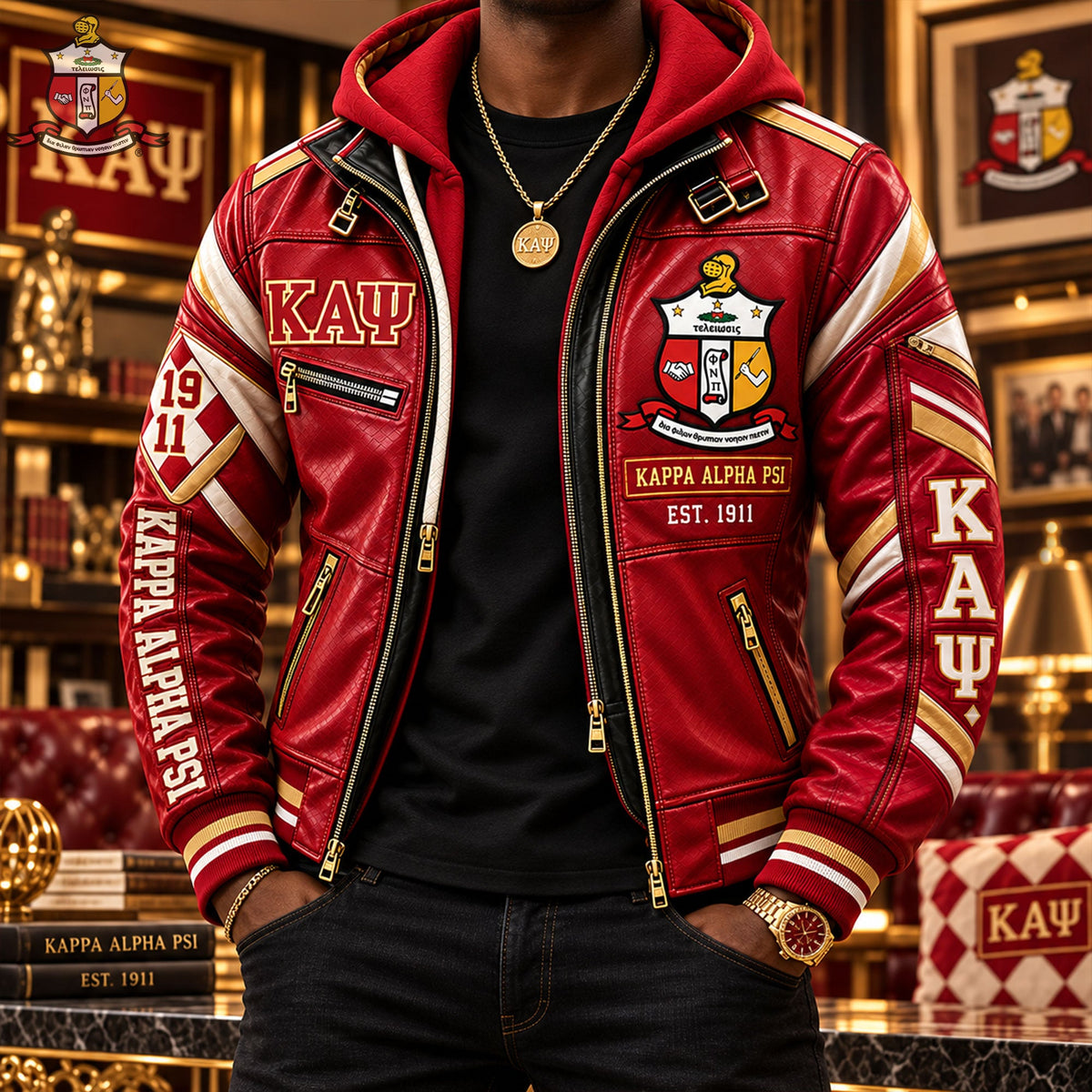 Hooded Leather-Look Bomber Jacket HANNN TND KAP 20102615