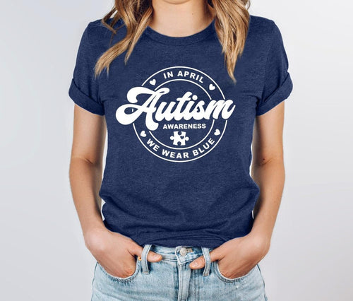 Autism Awareness Shirt for Women: in April We Wear Blue Shirts Mental Health Tee Inspirational Short Sleeve Tee Tops