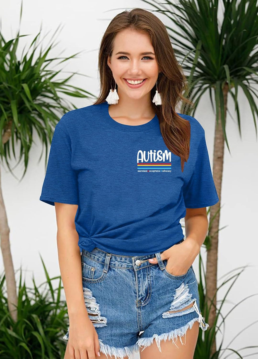 Ithalt Autism Awareness Shirt for Women I Wear Blue Tshirt Autistic Mom T-Shirt Puzzle Piece Short Sleeve Tops