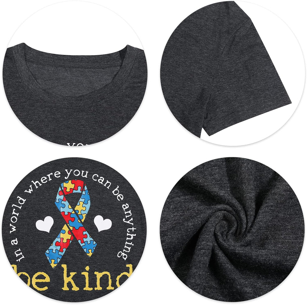 Be Kind Shirt for Women Autism Awareness T Shirts Autism Puzzle Graphic Casual Positive Tee Tops