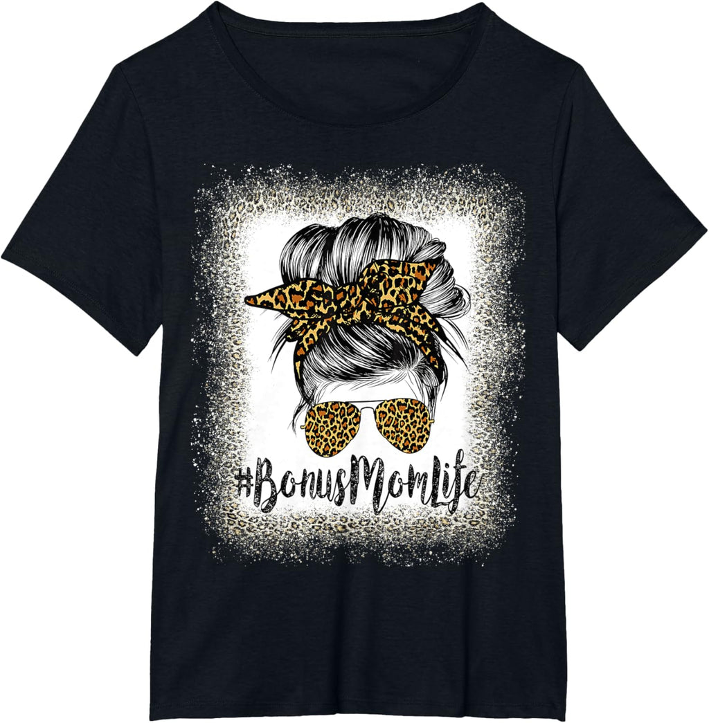 Bonus Mom Life Hair Bandana Glasses Leopard Mother's Day T