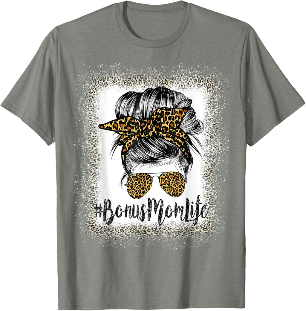 Bonus Mom Life Hair Bandana Glasses Leopard Mother's Day T