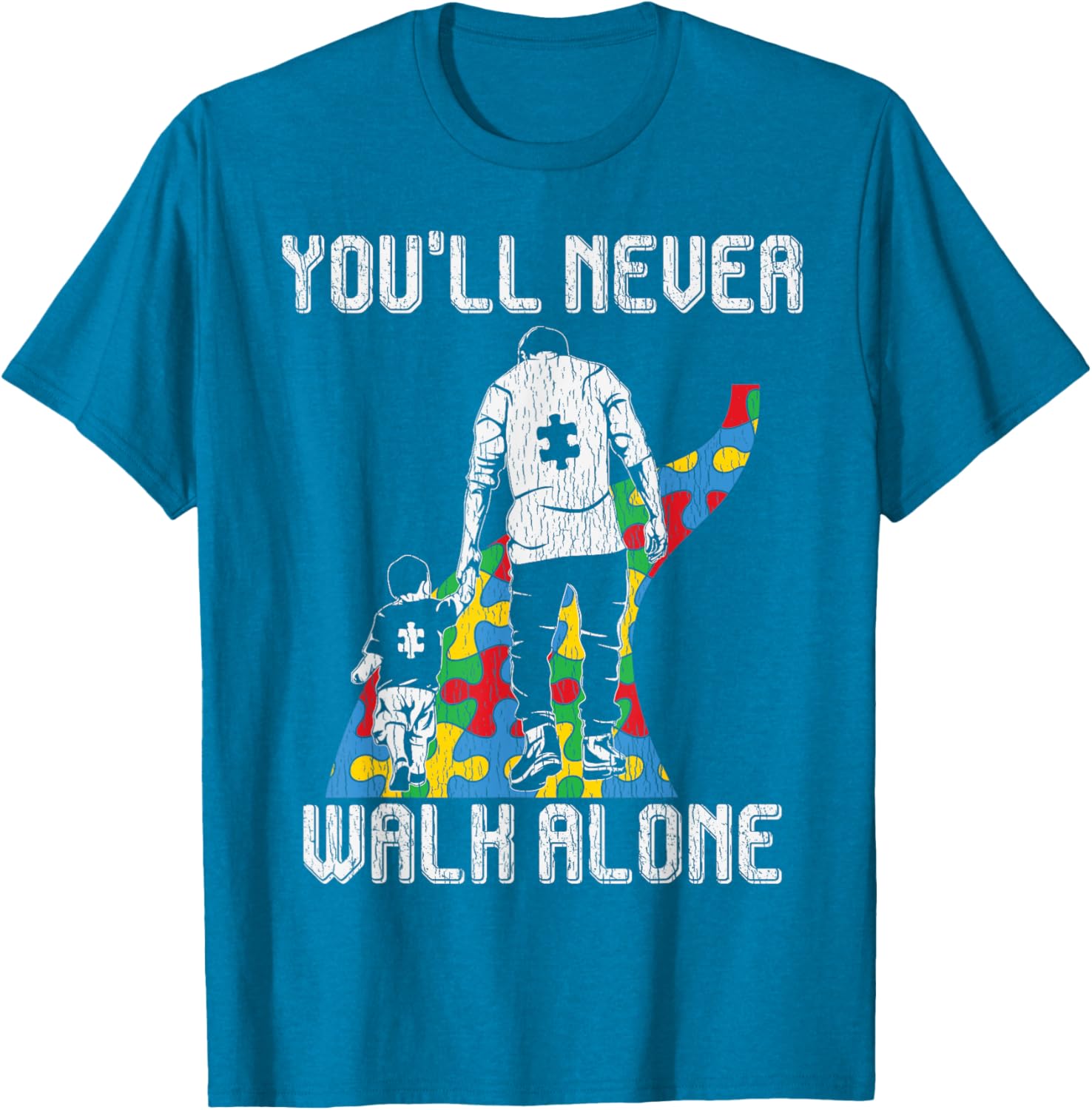 Vintage Father Son Family Autistic Kids Autism Awareness Dad