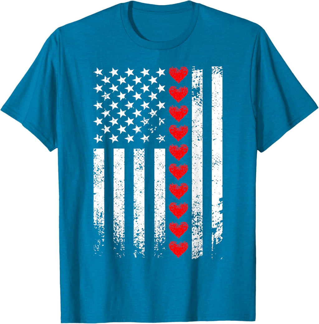 Vintage Valentines Day American Flag Hearts Mens Boys Kids