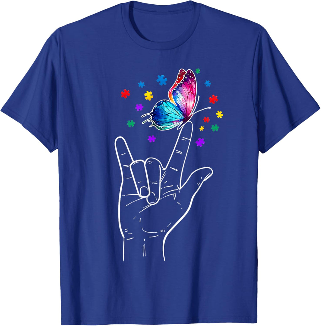 I Love You Hand Sign Language Butterfly Autism Awareness