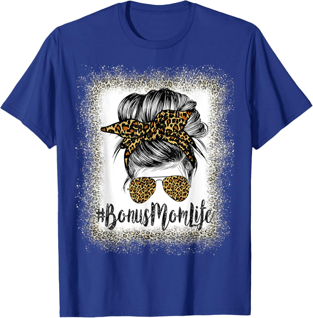 Bonus Mom Life Hair Bandana Glasses Leopard Mother's Day T