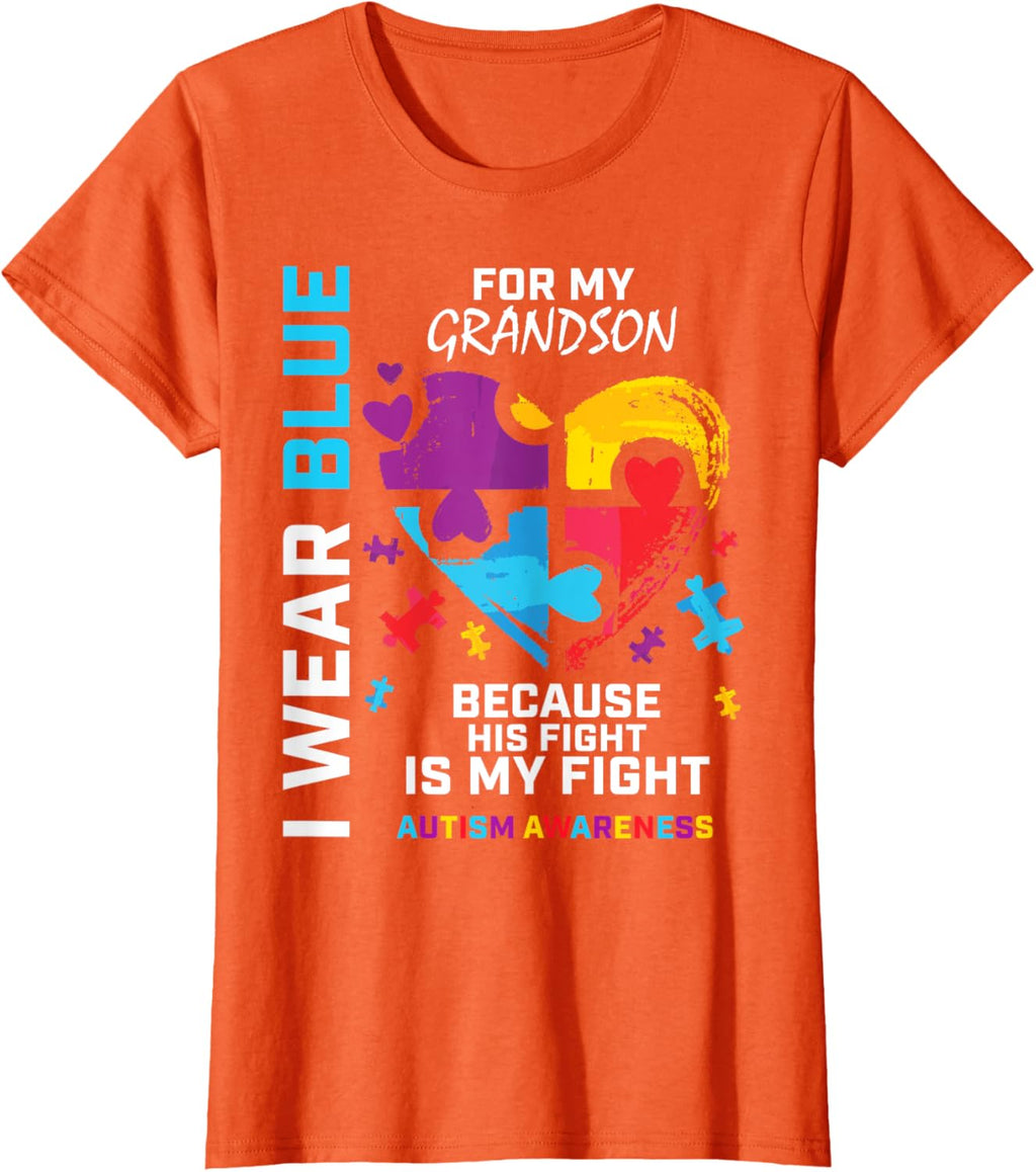 Grandma Grandpa I Wear Blue For My Grandson Autism Awareness