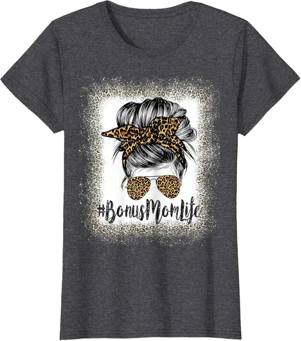 Bonus Mom Life Hair Bandana Glasses Leopard Mother's Day T
