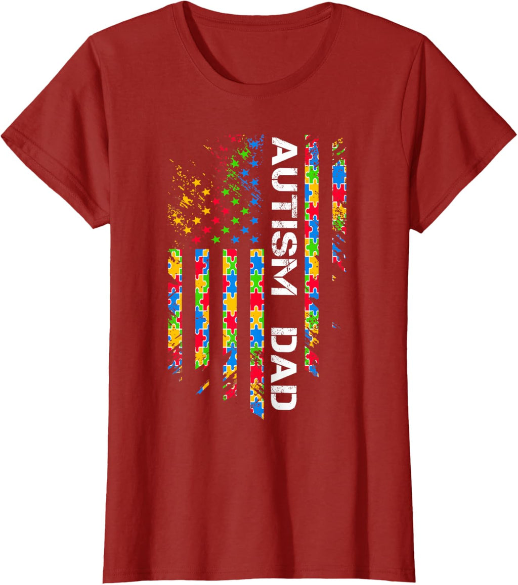 Autism Dad Awareness American Flag USA