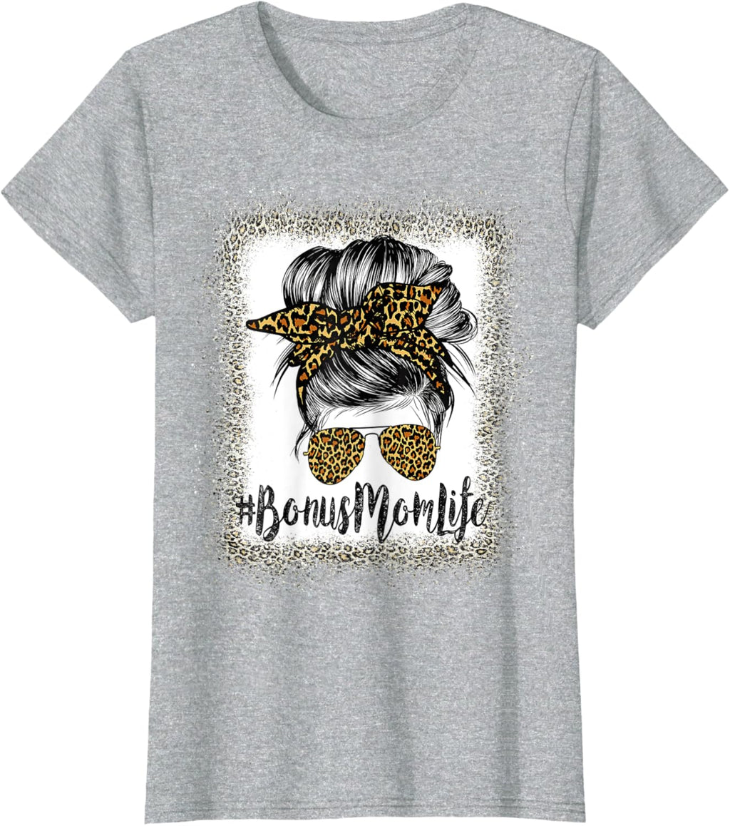Bonus Mom Life Hair Bandana Glasses Leopard Mother's Day T