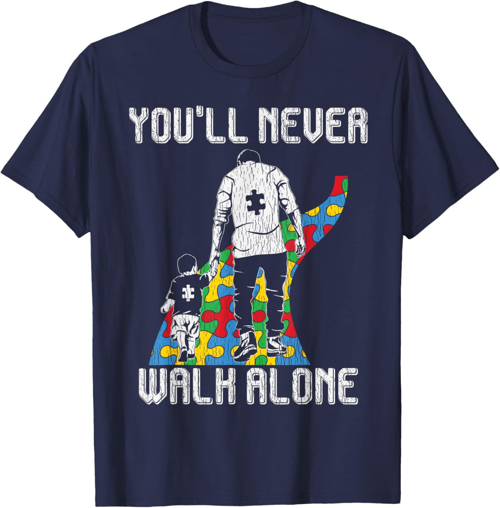 Vintage Father Son Family Autistic Kids Autism Awareness Dad