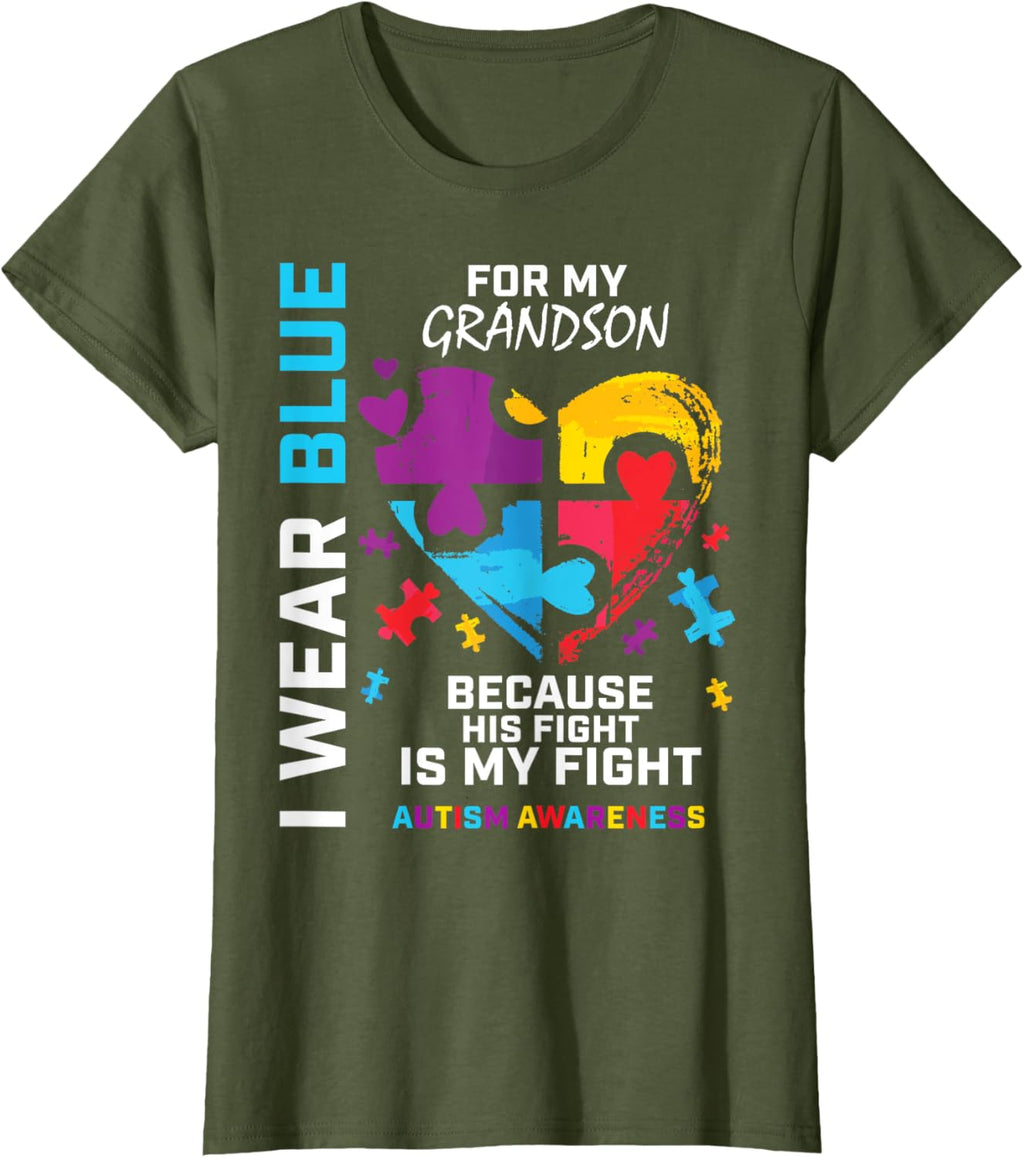 Grandma Grandpa I Wear Blue For My Grandson Autism Awareness