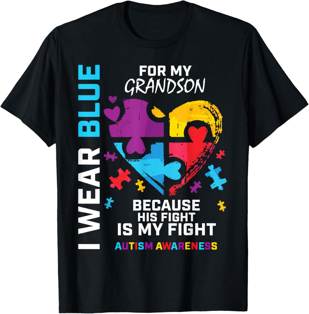 Grandma Grandpa I Wear Blue For My Grandson Autism Awareness