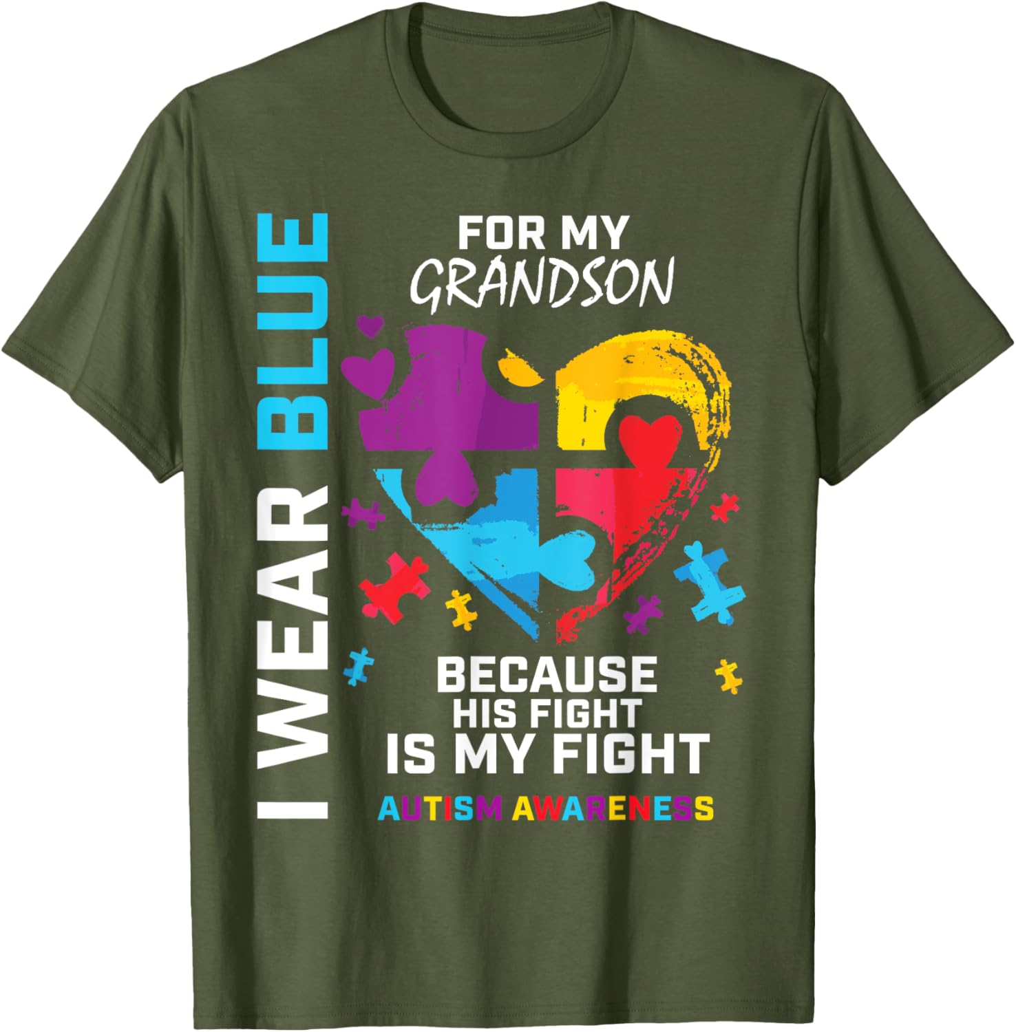 Grandma Grandpa I Wear Blue For My Grandson Autism Awareness