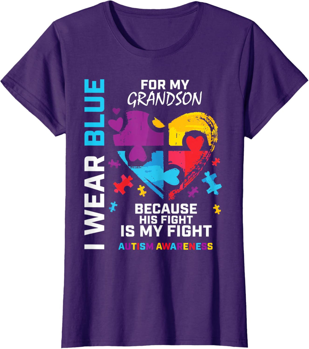 Grandma Grandpa I Wear Blue For My Grandson Autism Awareness
