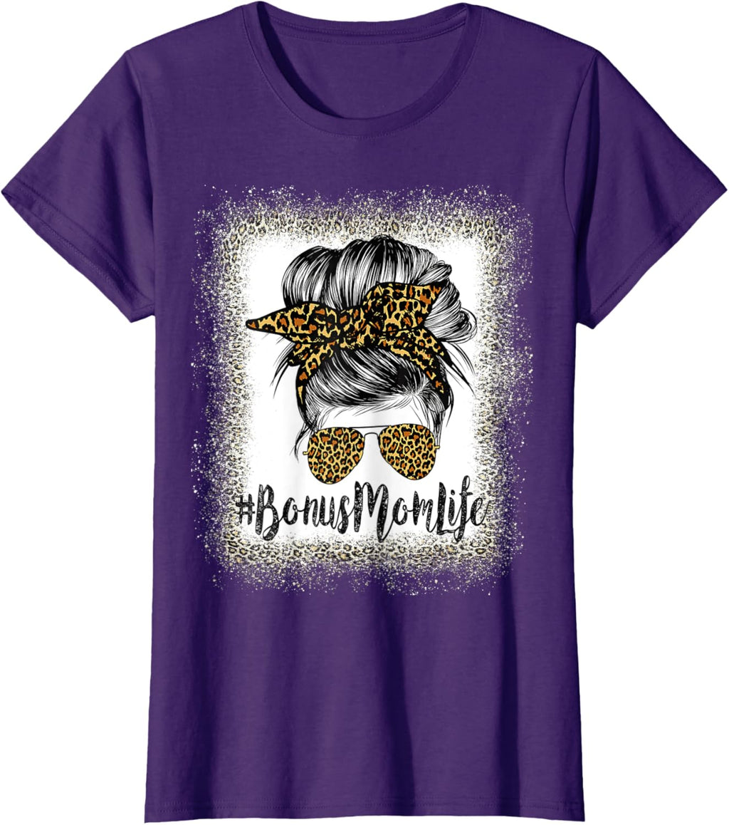 Bonus Mom Life Hair Bandana Glasses Leopard Mother's Day T